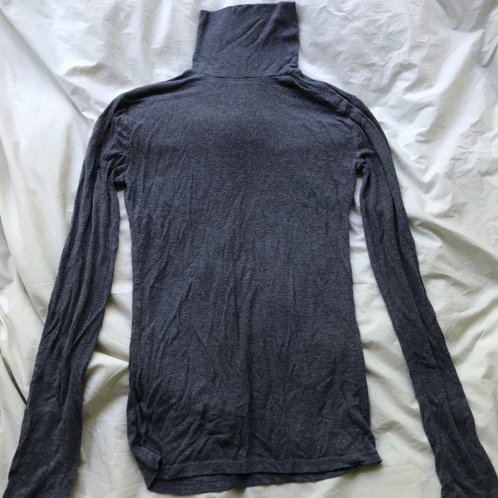 Grey Ribbed Turtleneck Top